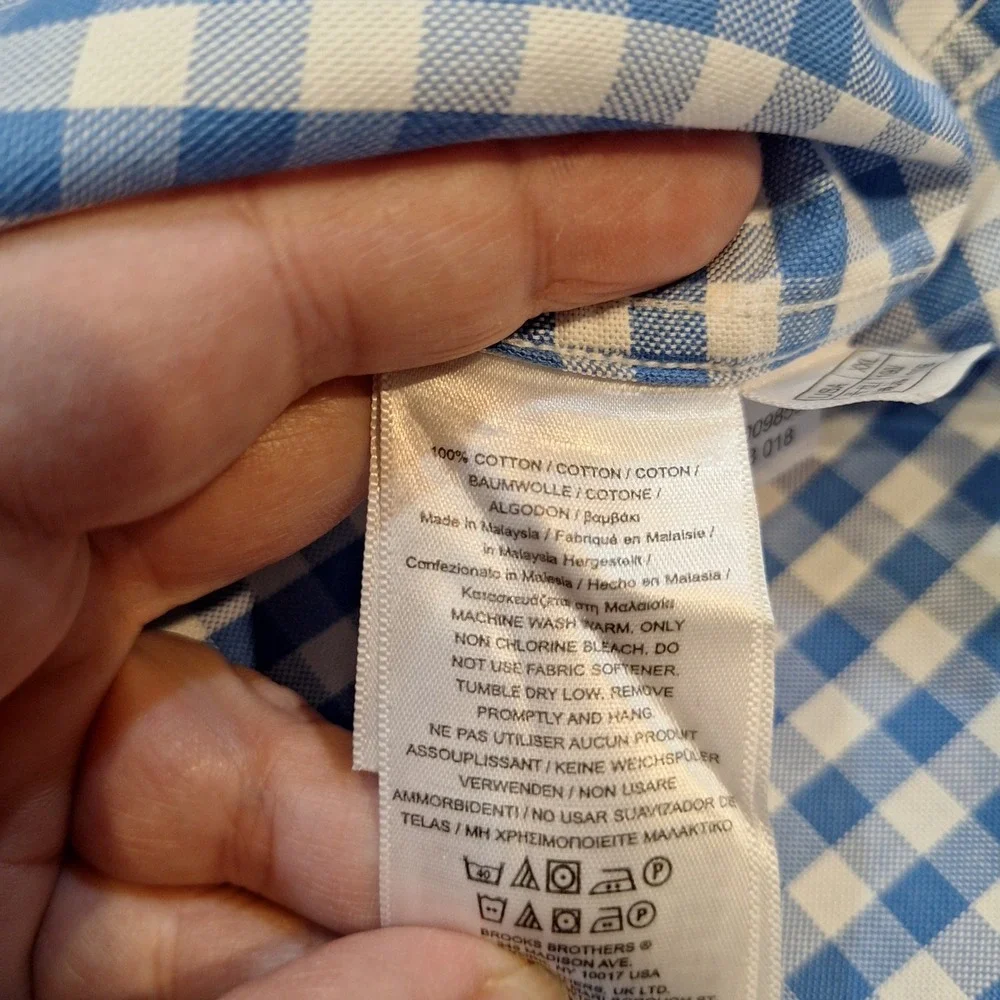 Brooks Brothers Shirt XXL Blue Gingham Regent Non-Iron Supima Cotton Buttondown - Picture 7 of 7
